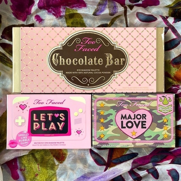 Brand New Too Faced Eye Shadow Set of Three Chocolate Bar Let’s Play Major Love - Picture 15 of 16